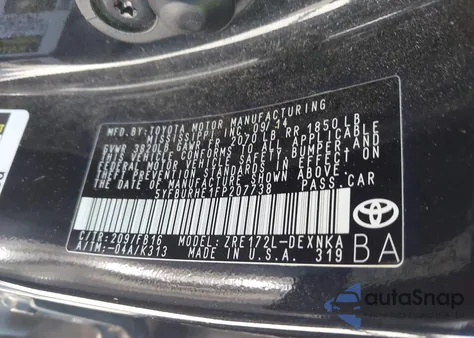 2015 Toyota Corolla Le Plus from USA, damaged, VIN 5YFBURHE1FP207738